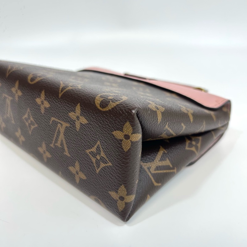 近新路易威登鎖頭包LV原花拚櫻花粉牛皮Locky BB手提側背包M44080-15