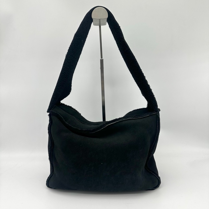 「JL精品代購」香奈兒黑色外縫logo羊羔毛單肩拉鏈小方包-3