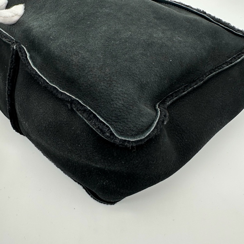 「JL精品代購」香奈兒黑色外縫logo羊羔毛單肩拉鏈小方包-7