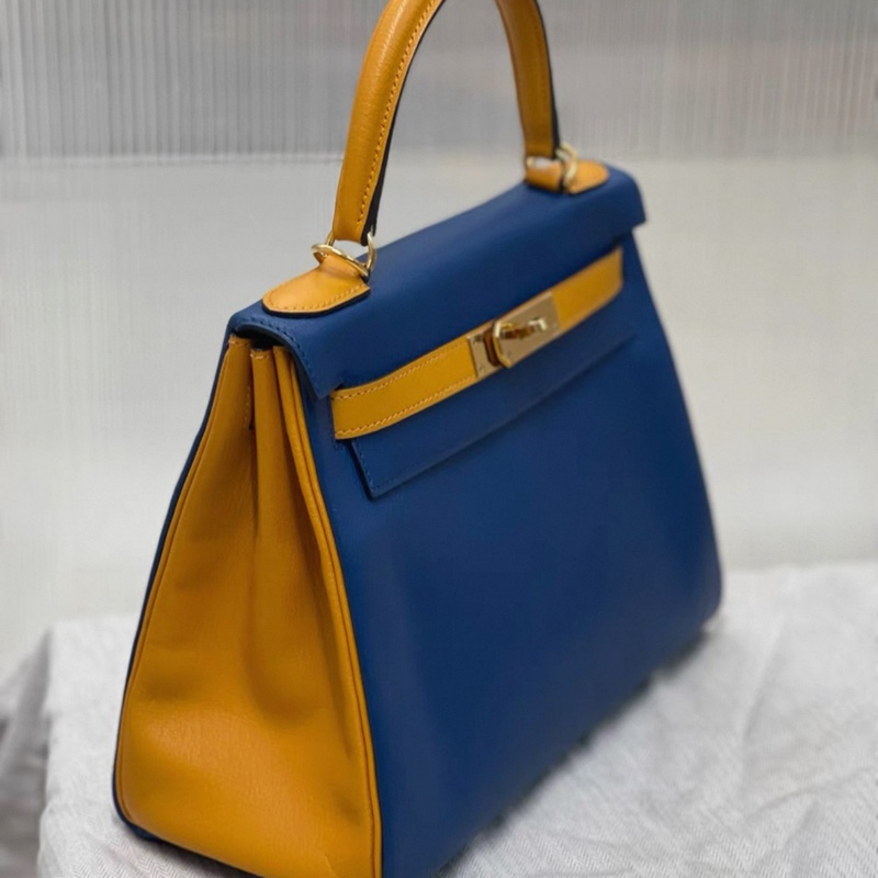 有購證🩷 愛馬仕 Hermes/kelly28電光藍拼太陽黃 C刻 配件 塵袋 肩帶 鑰匙鎖 票-2