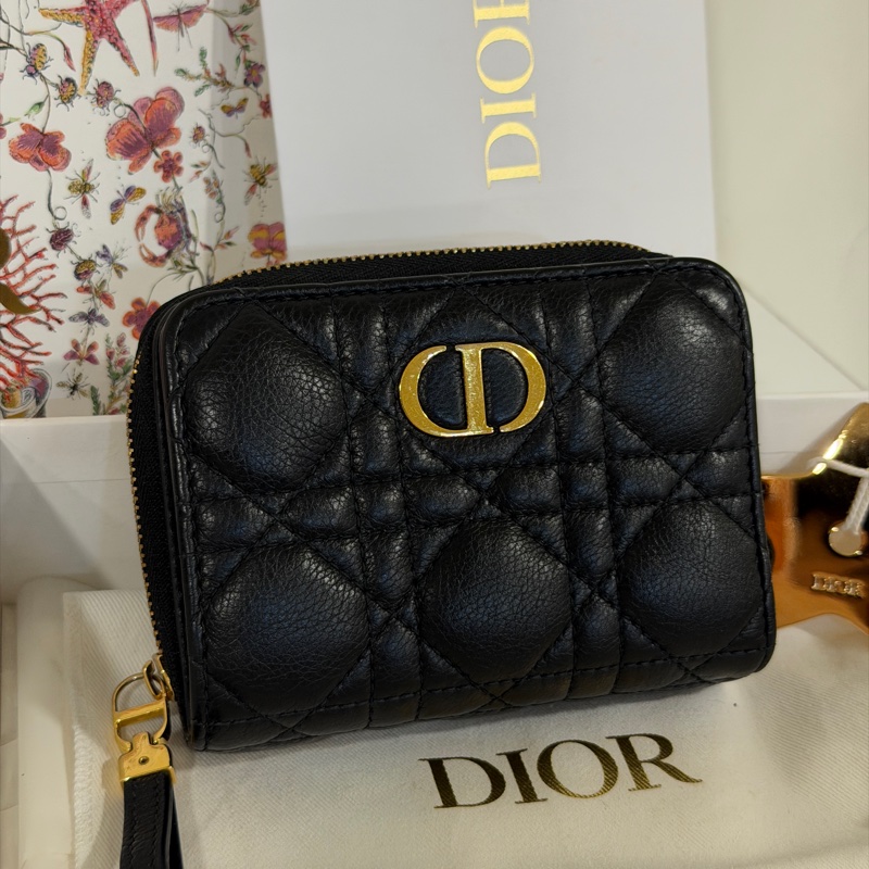 #大全配🈶台北101購證 Dior Caro黑金拉鍊短夾 芯片款 超級甜🔥-2