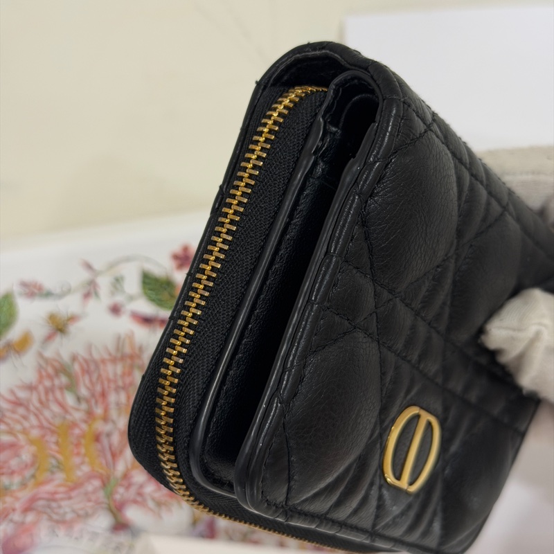 #大全配🈶台北101購證 Dior Caro黑金拉鍊短夾 芯片款 超級甜🔥-4