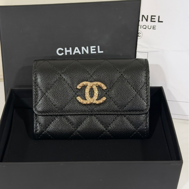 🈶購證 #全新全配 香奈兒黑金荔枝皮短夾🈶零錢袋-0