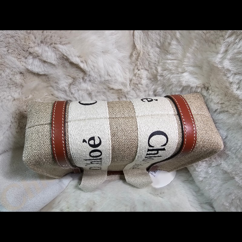 Chloé Woody Mini 托特包 藤編帆布設計 經典Logo織帶款-4