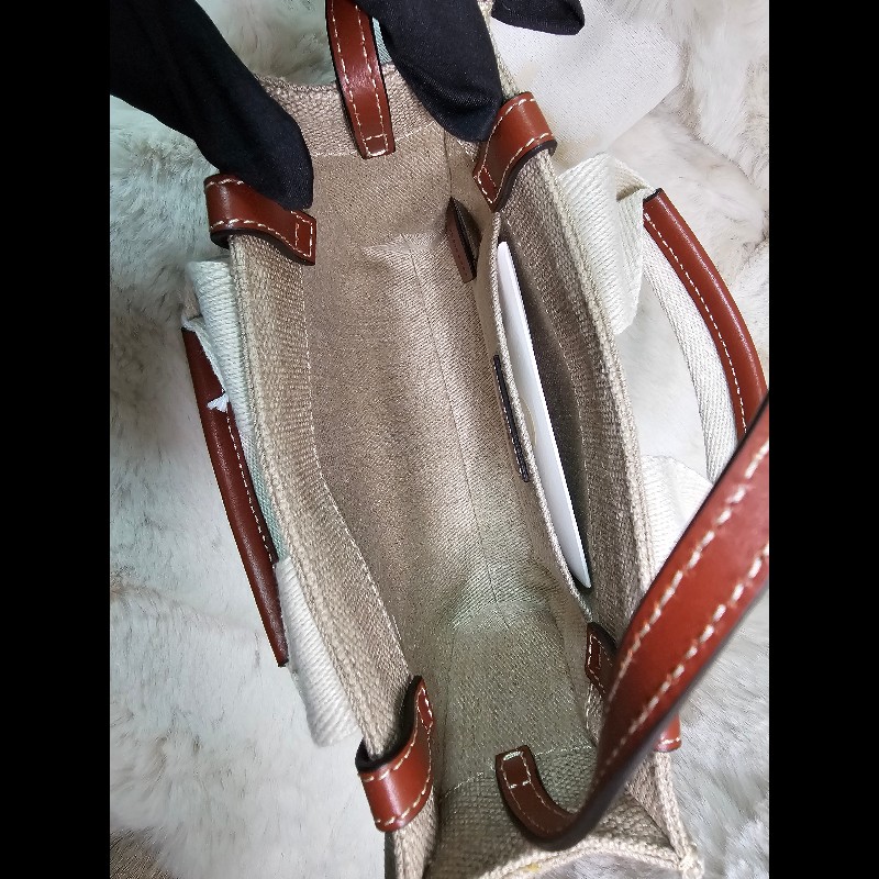 Chloé Woody Mini 托特包 藤編帆布設計 經典Logo織帶款-7