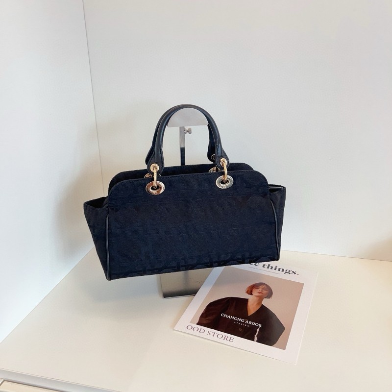 Dior vintage cannage黑金藤格紋粗麻刺繡手提包保齡球戴妃-4