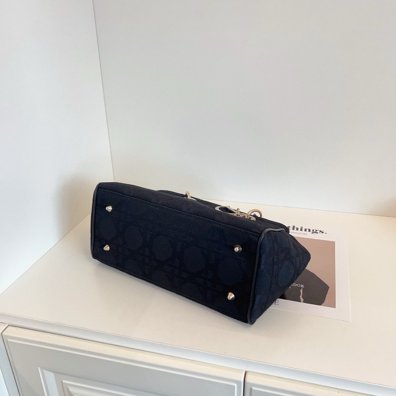 Dior vintage cannage黑金藤格紋粗麻刺繡手提包保齡球戴妃-7