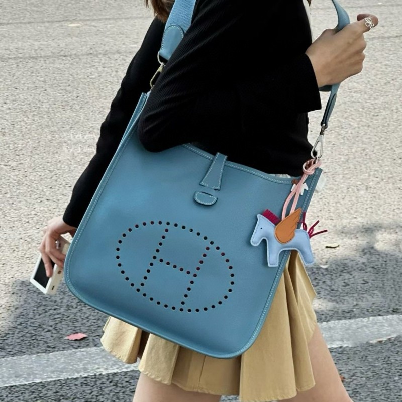 Hermes愛馬仕 Evelyne伊芙琳33 大號牛仔藍💙 走白線 肩背包斜背包-0