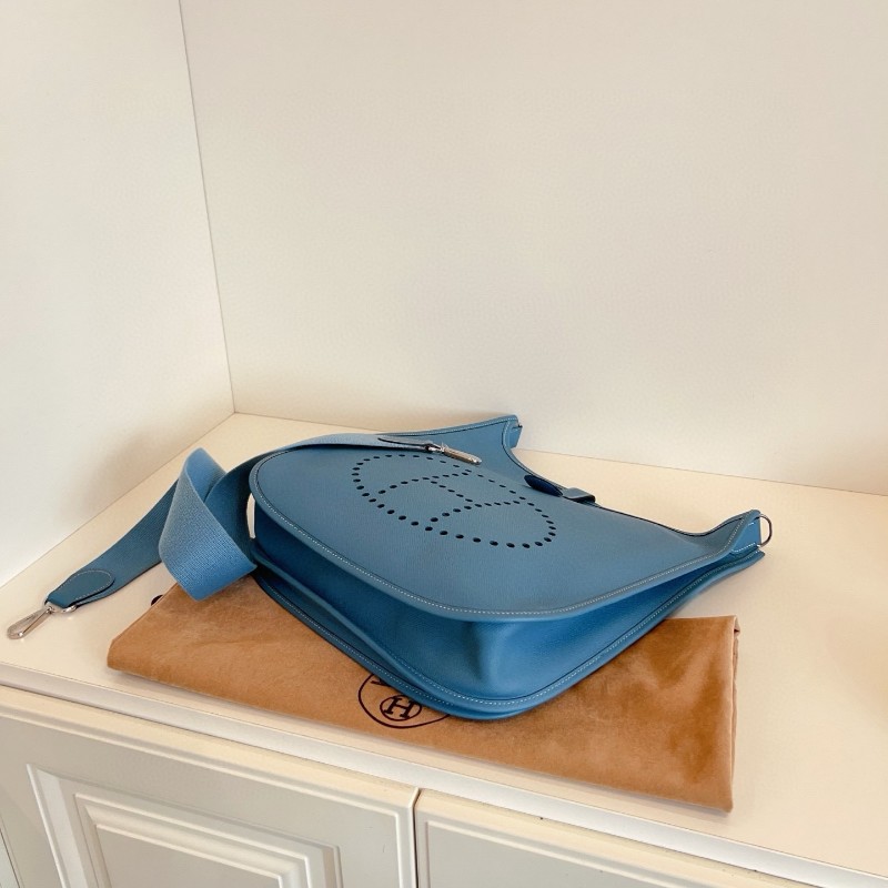 Hermes愛馬仕 Evelyne伊芙琳33 大號牛仔藍💙 走白線 肩背包斜背包-5