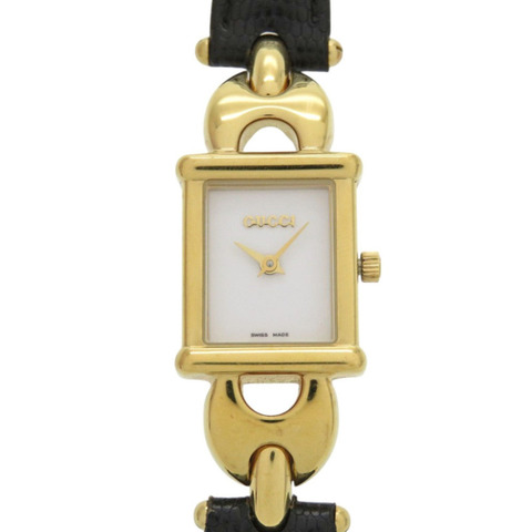 Gucci 1800L 錶帶 GP 壓花皮革 白色錶盤 黑色 紅色石英錶 1052 GUCCI