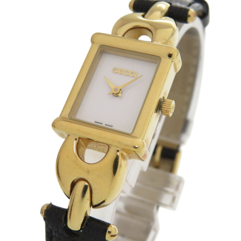 Gucci 1800L 錶帶 GP 壓花皮革 白色錶盤 黑色 紅色石英錶 1052 GUCCI-2