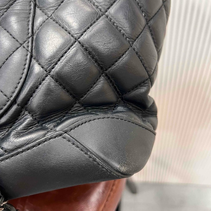 CHANEL Tote 中號菱格紋托特鏈條包 黑銀牛皮 肩背包手提包-7