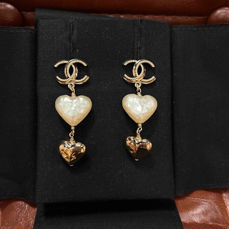 CHANEL 香奈兒 22C 雙C桃心吊墜耳環/耳釘 全套-0