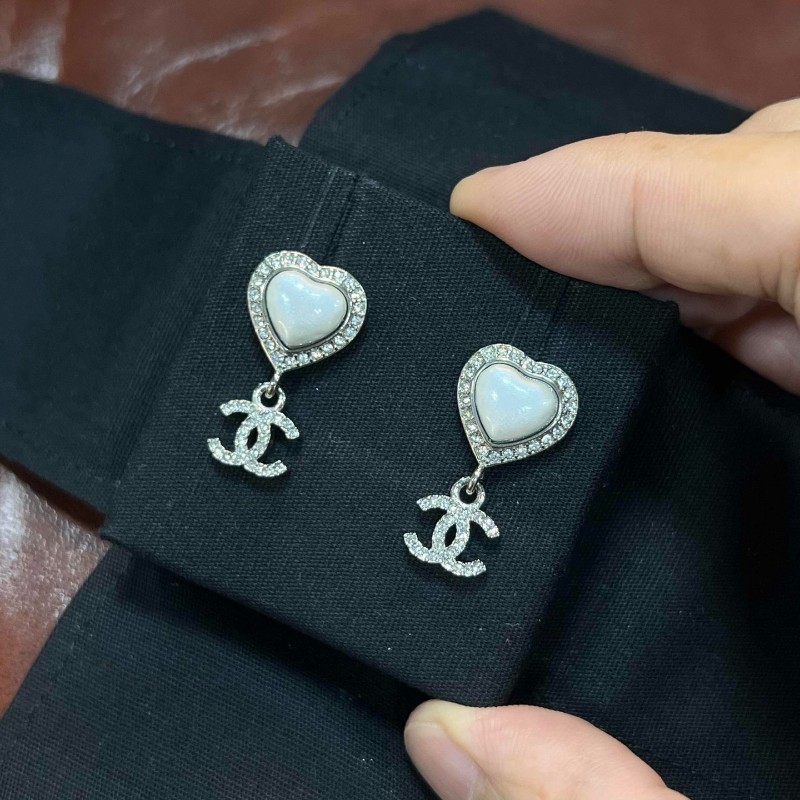 CHANEL 香奈兒 23B 愛心滿鑽雙C吊墜耳釘/耳環-5