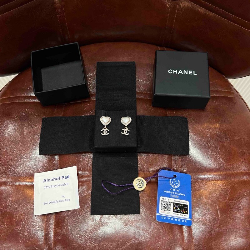 CHANEL 香奈兒 23B 愛心滿鑽雙C吊墜耳釘/耳環-7