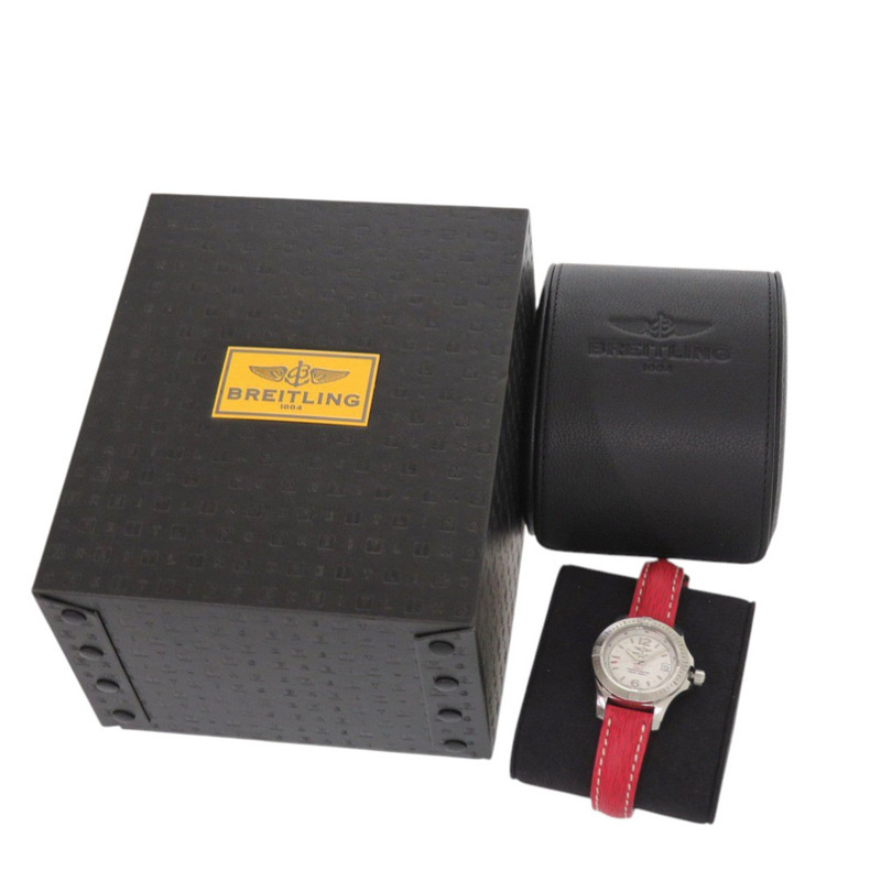 百年靈 Colt 女士腕錶 A77388 不鏽鋼皮錶帶腕錶,白色/紅色錶盤,石英機芯,1591 百年靈-1