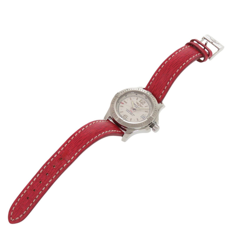百年靈 Colt 女士腕錶 A77388 不鏽鋼皮錶帶腕錶,白色/紅色錶盤,石英機芯,1591 百年靈-4