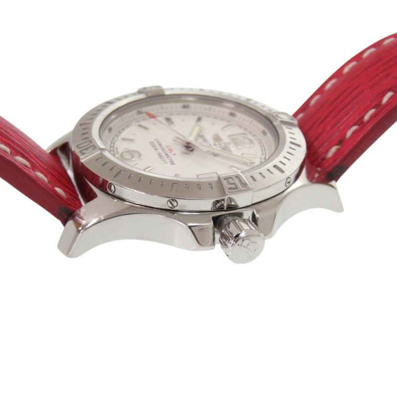 百年靈 Colt 女士腕錶 A77388 不鏽鋼皮錶帶腕錶,白色/紅色錶盤,石英機芯,1591 百年靈-7