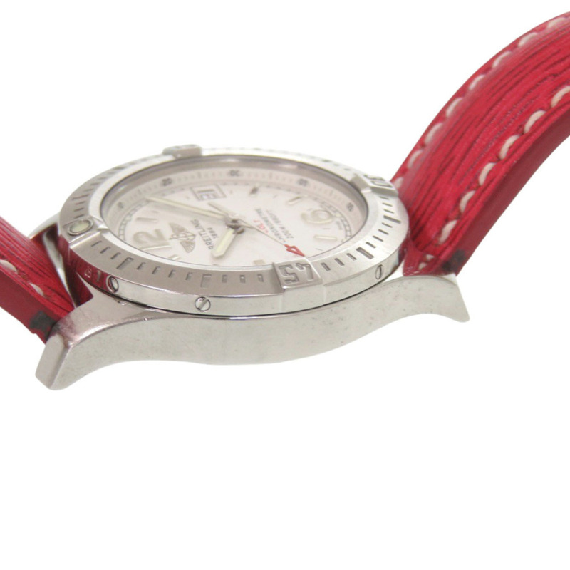 百年靈 Colt 女士腕錶 A77388 不鏽鋼皮錶帶腕錶,白色/紅色錶盤,石英機芯,1591 百年靈-8