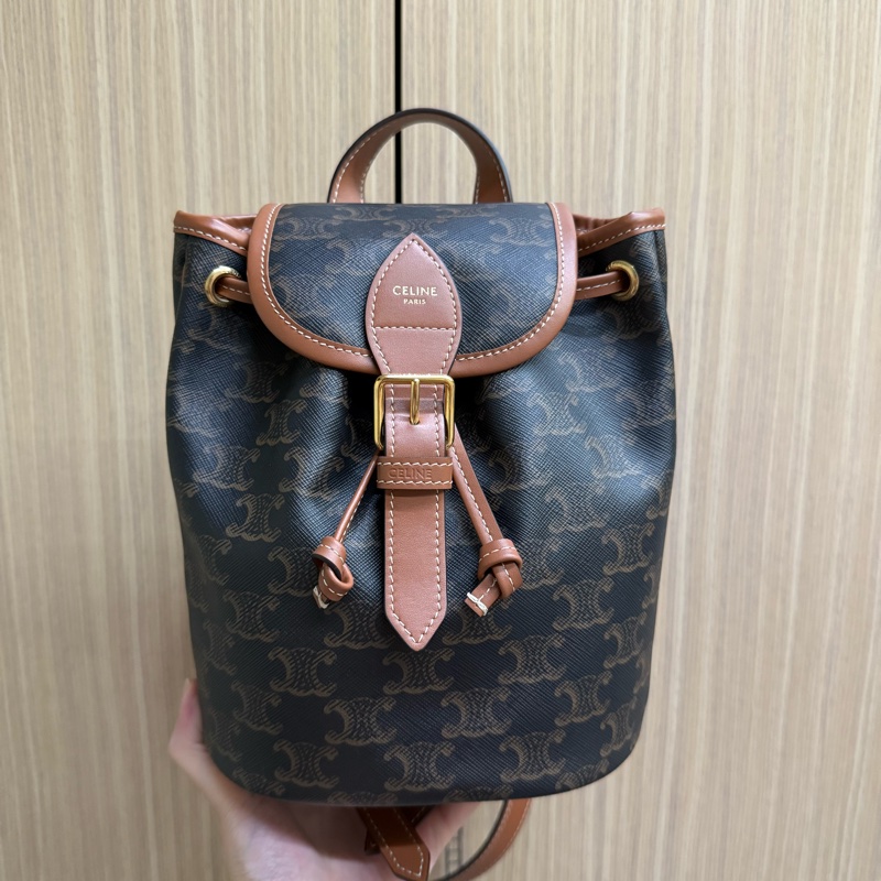 Celine FOLCO標誌印花及牛皮革迷你背包-0