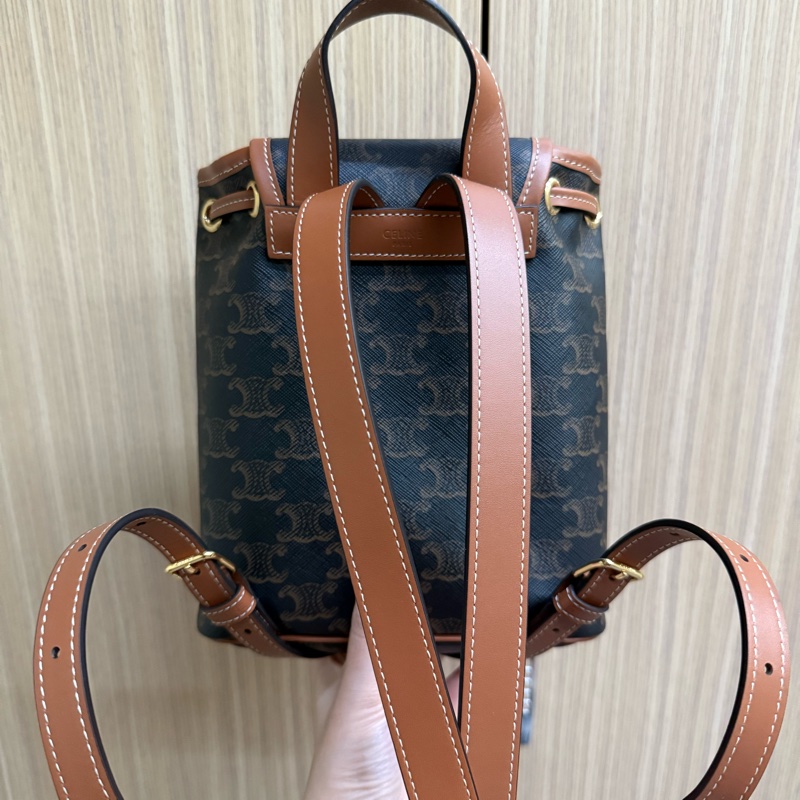 Celine FOLCO標誌印花及牛皮革迷你背包-2