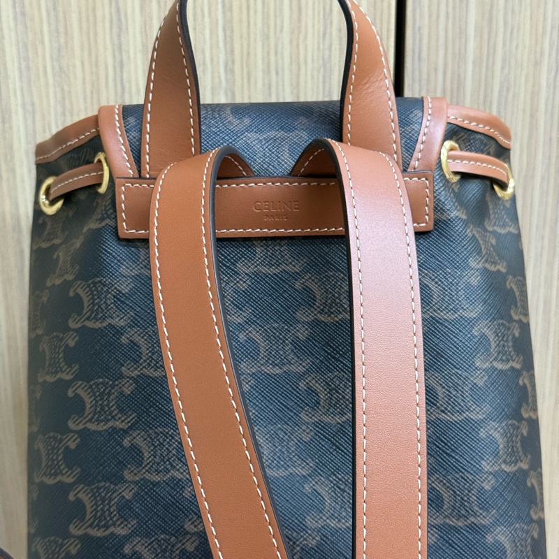 Celine FOLCO標誌印花及牛皮革迷你背包-10