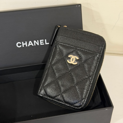 #全新帶膜 #全配🉑送禮 香奈兒黑金荔枝牛皮拉鍊零錢包🈶卡夾層