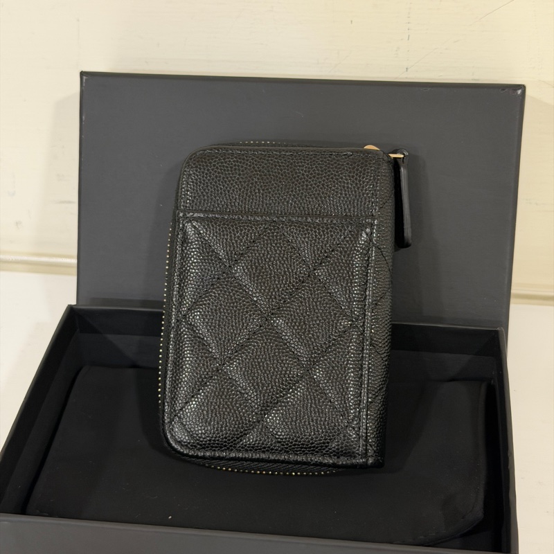 #全新帶膜 #全配🉑送禮 香奈兒黑金荔枝牛皮拉鍊零錢包🈶卡夾層-1
