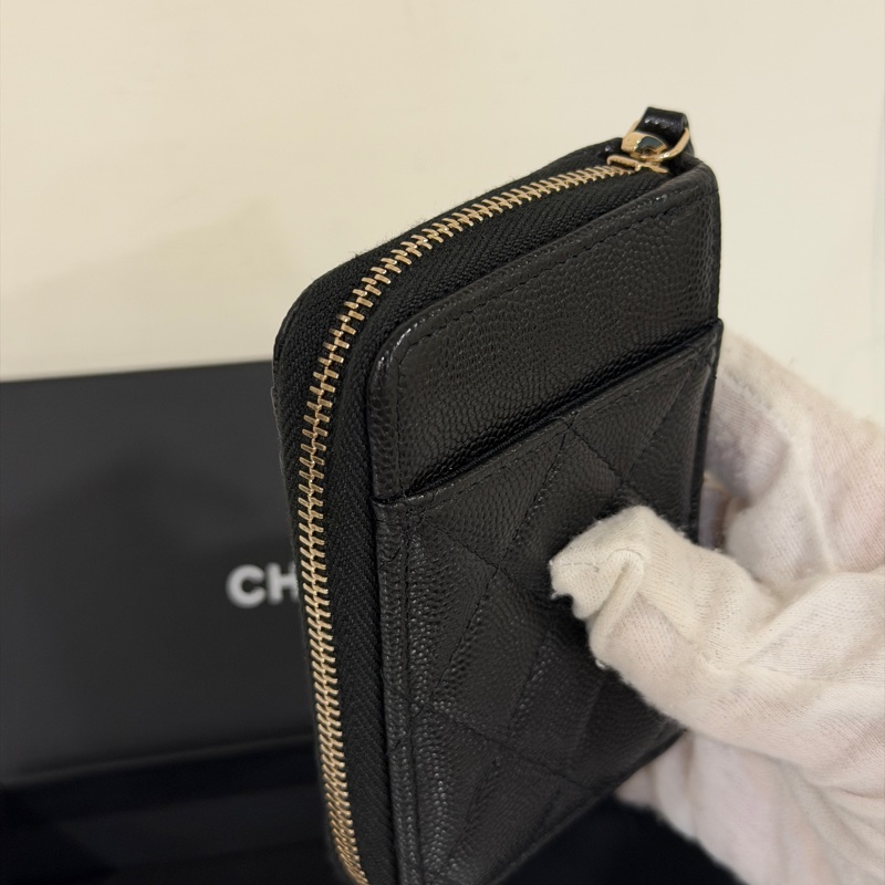 #全新帶膜 #全配🉑送禮 香奈兒黑金荔枝牛皮拉鍊零錢包🈶卡夾層-2