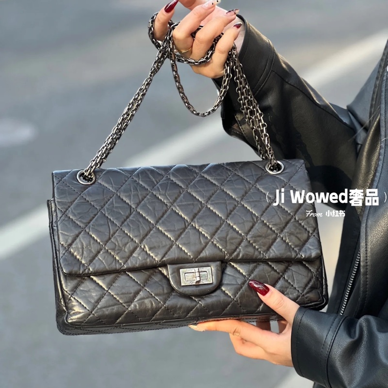 全配🈶️購證❤️ 香奈兒 #黑銀 #油蠟牛皮 #2.55 #中號-0