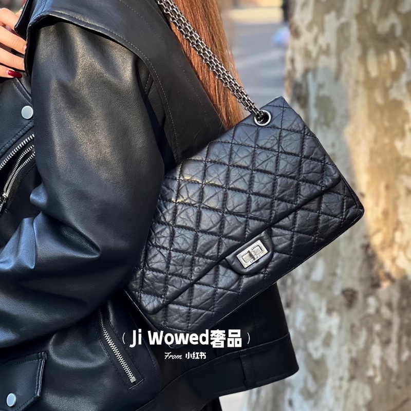 全配🈶️購證❤️ 香奈兒 #黑銀 #油蠟牛皮 #2.55 #中號-1