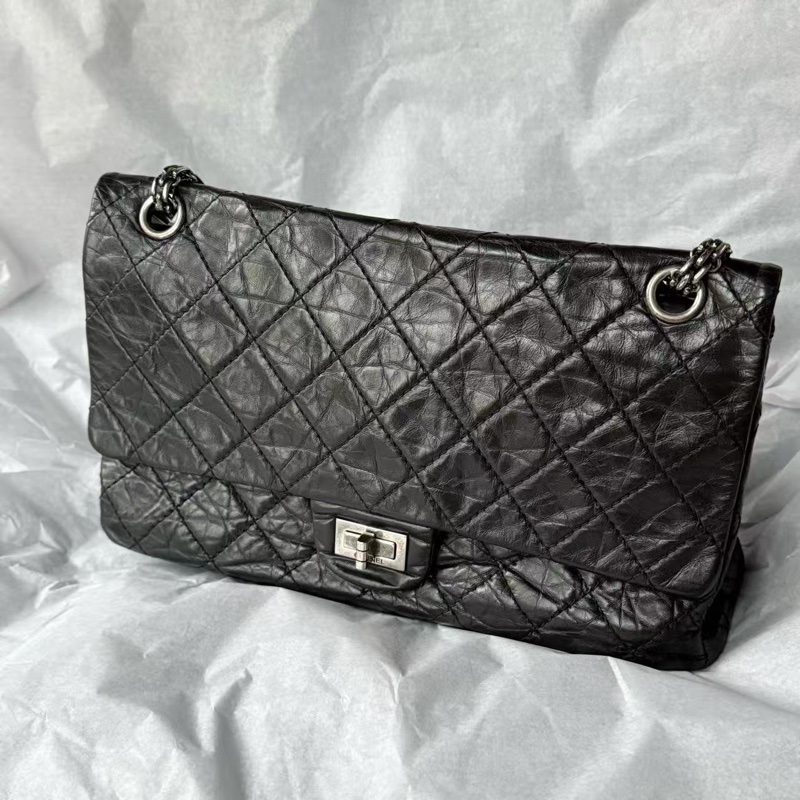 全配🈶️購證❤️ 香奈兒 #黑銀 #油蠟牛皮 #2.55 #中號-2