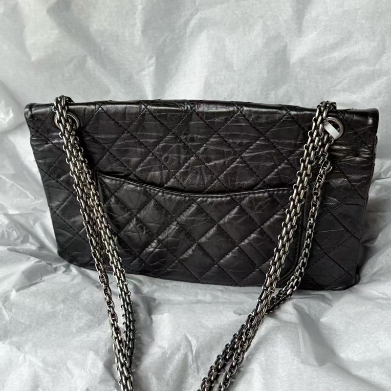 全配🈶️購證❤️ 香奈兒 #黑銀 #油蠟牛皮 #2.55 #中號-3