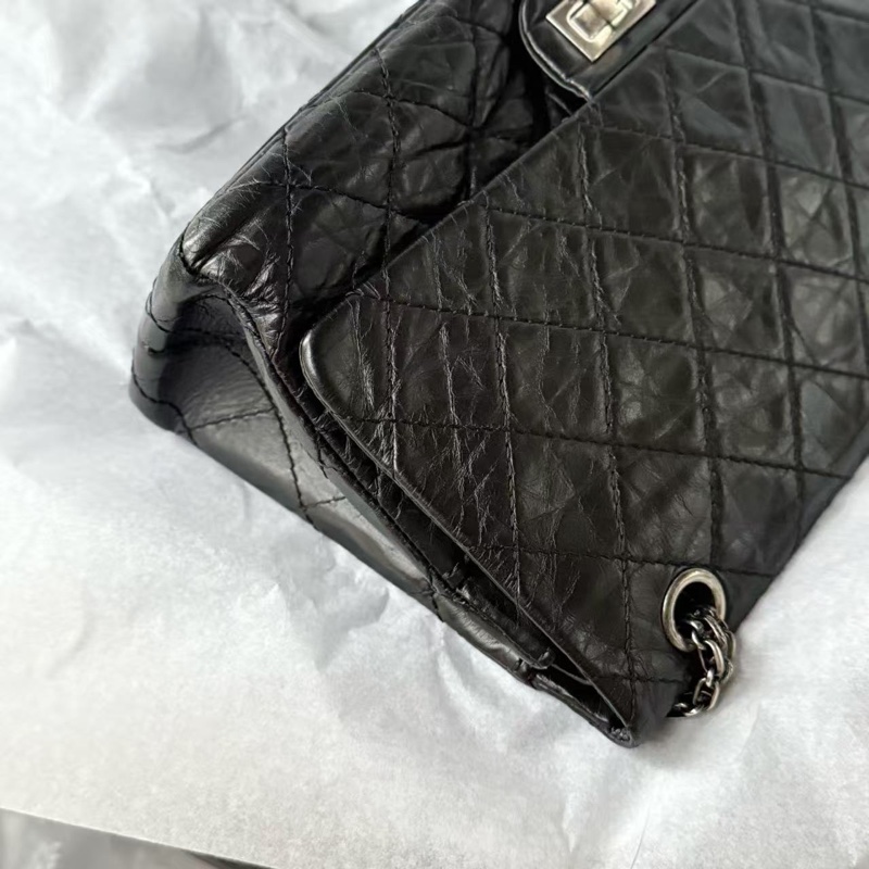 全配🈶️購證❤️ 香奈兒 #黑銀 #油蠟牛皮 #2.55 #中號-5