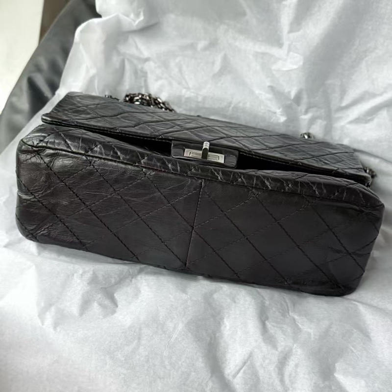 全配🈶️購證❤️ 香奈兒 #黑銀 #油蠟牛皮 #2.55 #中號-6