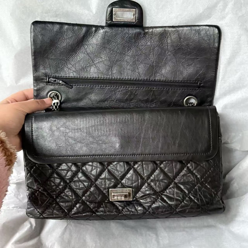 全配🈶️購證❤️ 香奈兒 #黑銀 #油蠟牛皮 #2.55 #中號-7
