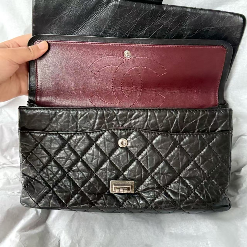 全配🈶️購證❤️ 香奈兒 #黑銀 #油蠟牛皮 #2.55 #中號-8