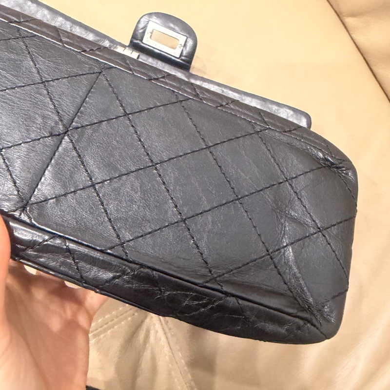 全配🈶️購證❤️ 香奈兒 #黑銀 #油蠟牛皮 #2.55 #中號-25