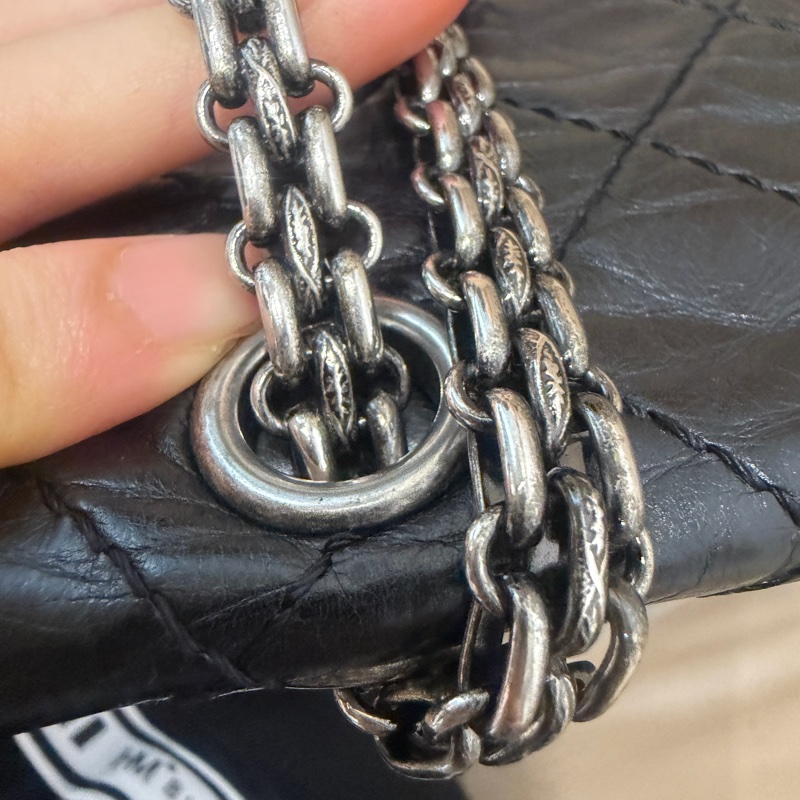 全配🈶️購證❤️ 香奈兒 #黑銀 #油蠟牛皮 #2.55 #中號-28