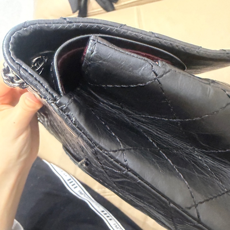 全配🈶️購證❤️ 香奈兒 #黑銀 #油蠟牛皮 #2.55 #中號-32