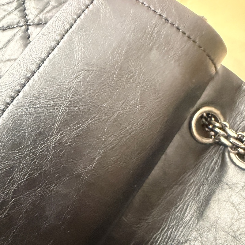 全配🈶️購證❤️ 香奈兒 #黑銀 #油蠟牛皮 #2.55 #中號-46