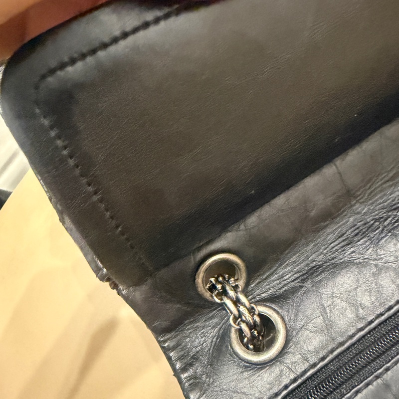 全配🈶️購證❤️ 香奈兒 #黑銀 #油蠟牛皮 #2.55 #中號-48