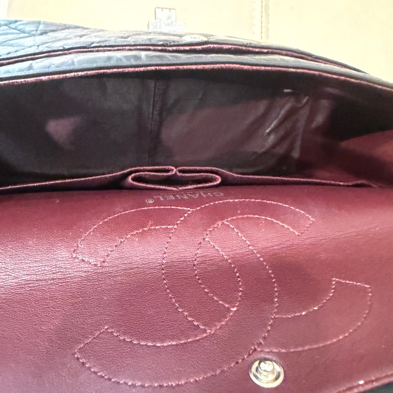 全配🈶️購證❤️ 香奈兒 #黑銀 #油蠟牛皮 #2.55 #中號-64
