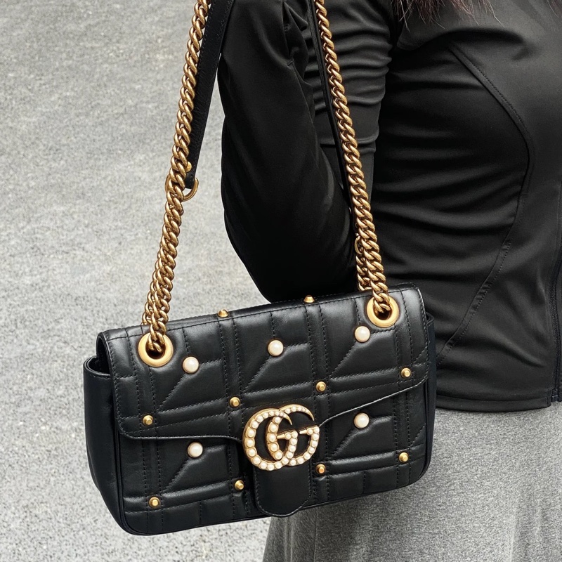 Gucci • Marmont 經典全皮珍珠卯釘包 中號-1