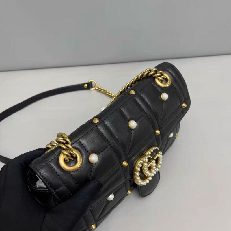 Gucci • Marmont 經典全皮珍珠卯釘包 中號-8