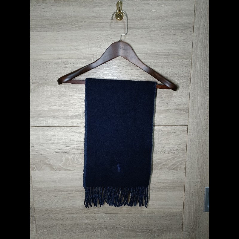 Polo Ralph Lauren RL 深藍 灰藍 羊毛 圍巾-0