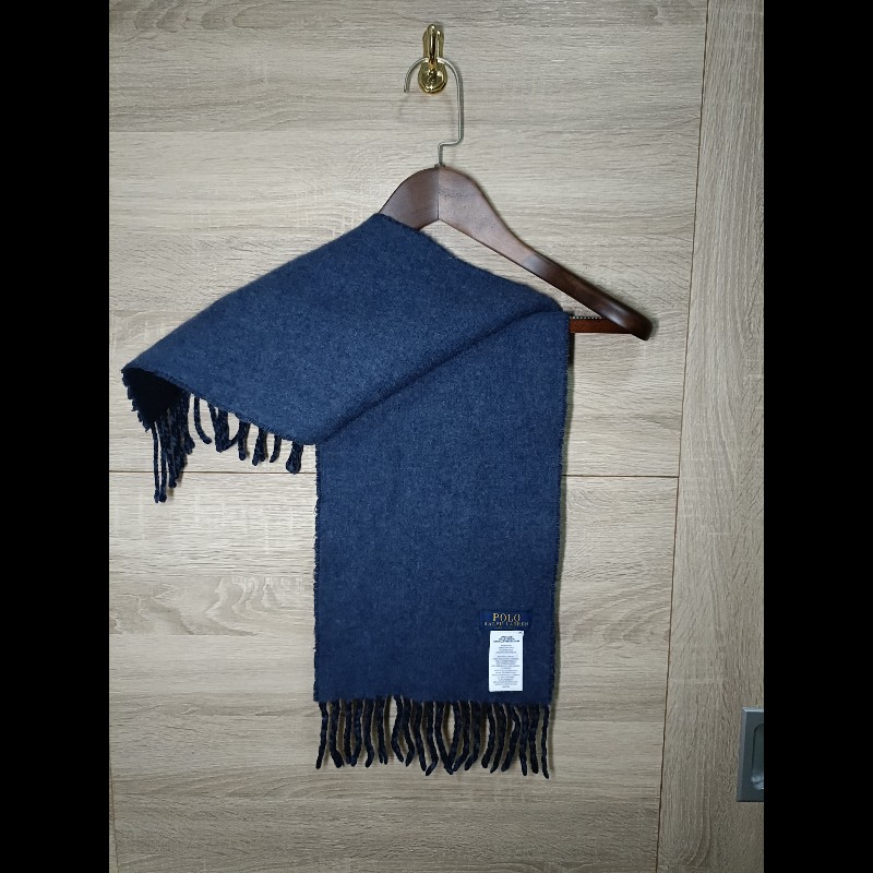 Polo Ralph Lauren RL 深藍 灰藍 羊毛 圍巾-1