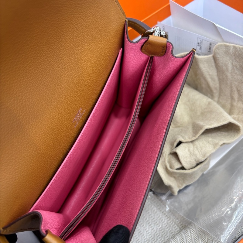 🌈Hermes💗Mini Roulis 19💗焦糖色內拼夏日粉銀扣🌟全套有單💗99新🌟Evercolor皮🌟-2