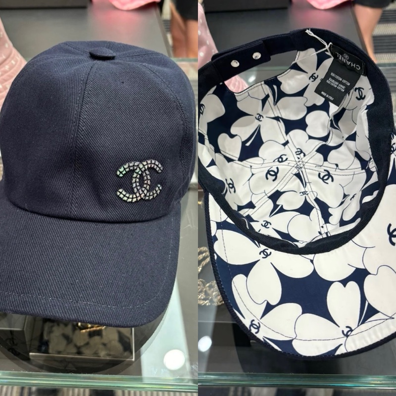 Chanel 24s炫彩亮片海軍藍內裡山茶花棒球帽鴨舌帽-7