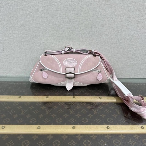 DIOR sport line系列粉白銀扣肩背斜背包 33*12*9 98新